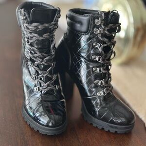 Aldo Black Quilted Lace-Up Boots